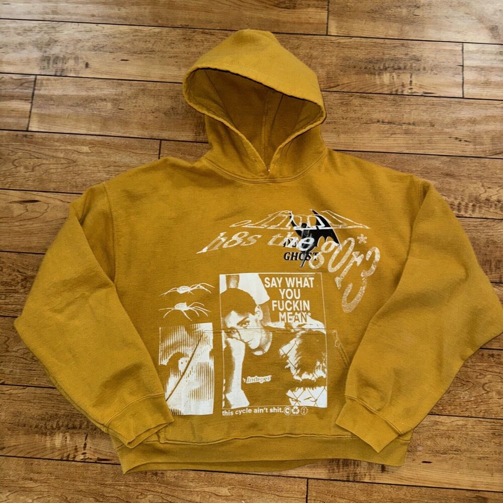 Streetwear Brand Yellow Hoodie 24x23 Cropped Screen Printed Woman Graphic